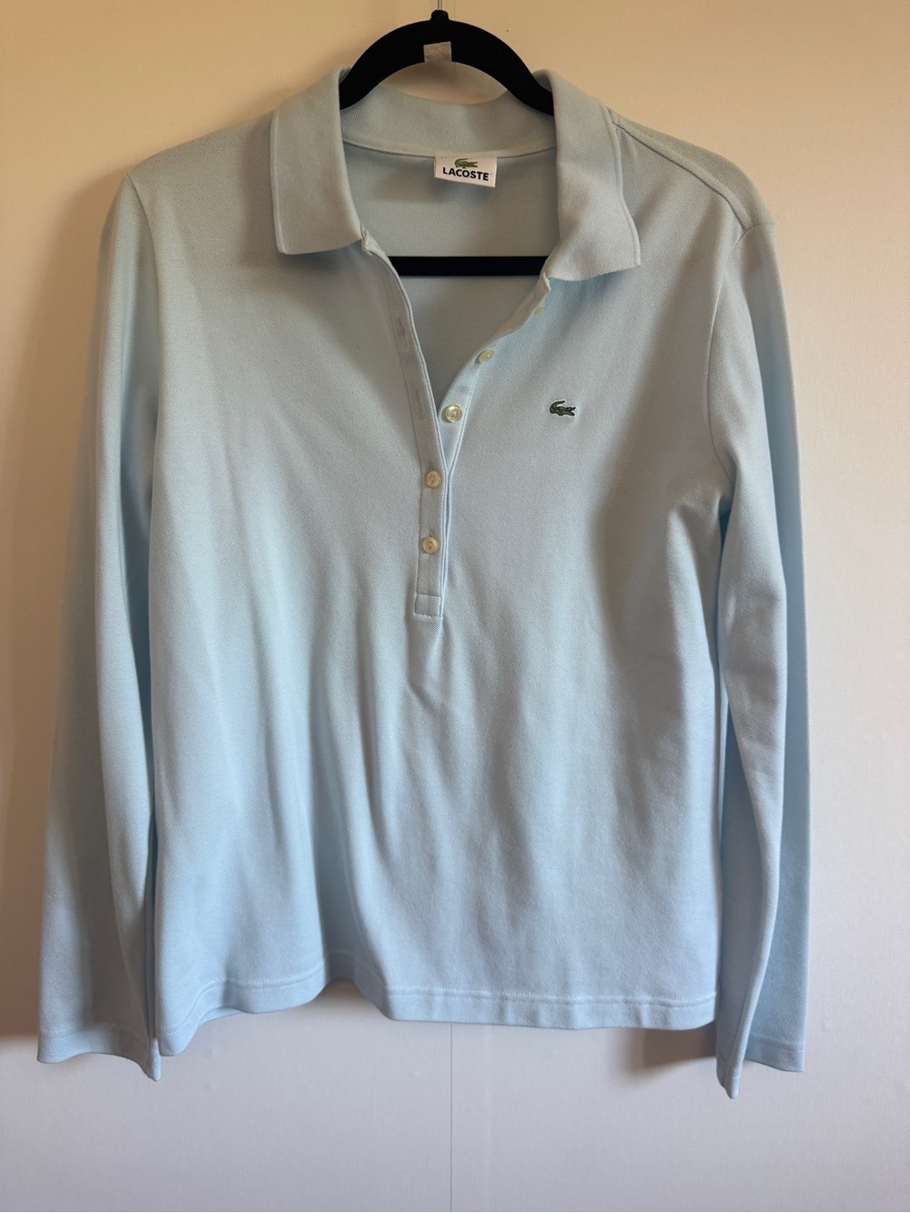 Lacoste Light Blue Long Sleeve Polo Shirt Size 44 Cotton Stretch